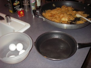 Tortilla Espanola cooking potatoes