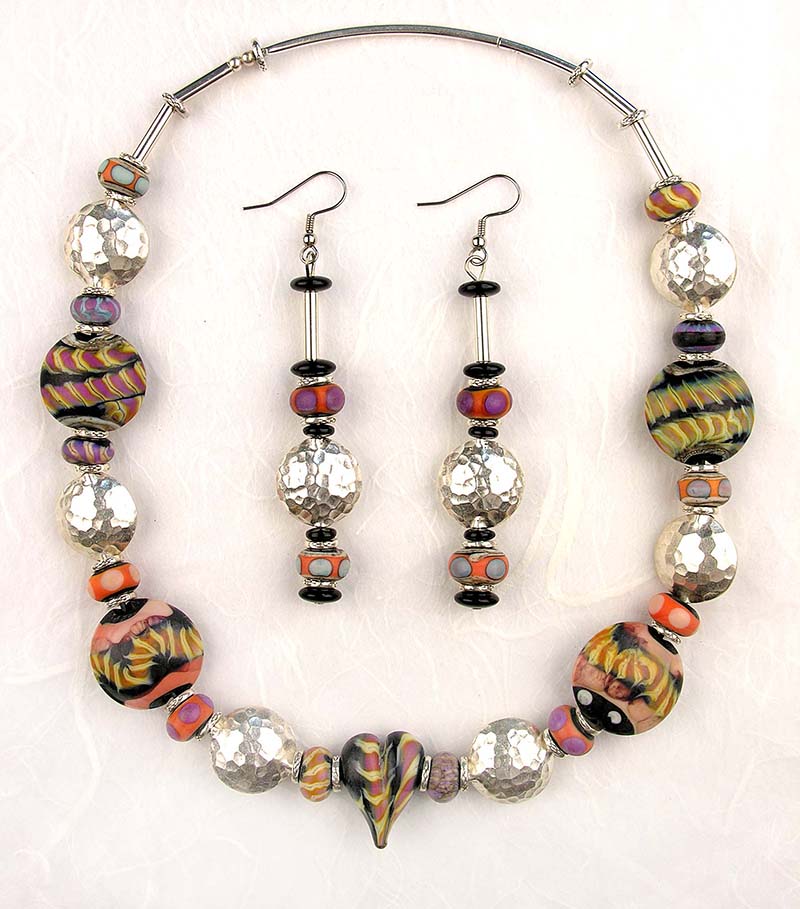 Silver and clay necklace and earrings